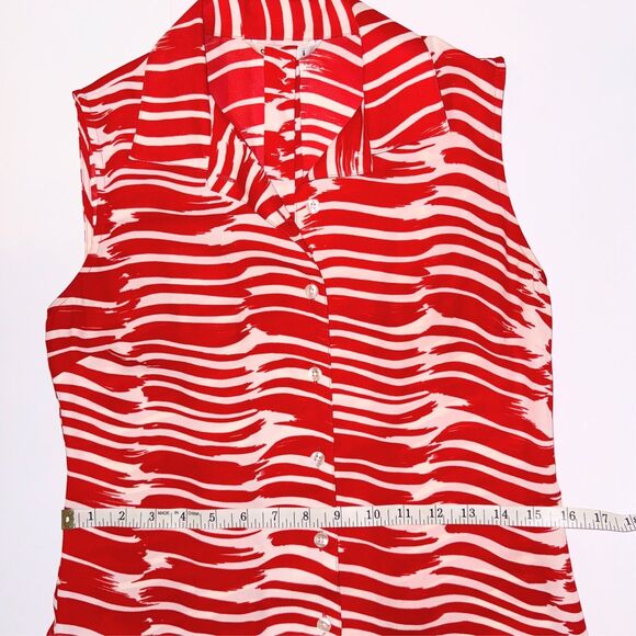 Cabi Brushstroke Button Down Sleeveless Dress Red White Striped Fit & Flare XS - Picture 8 of 14